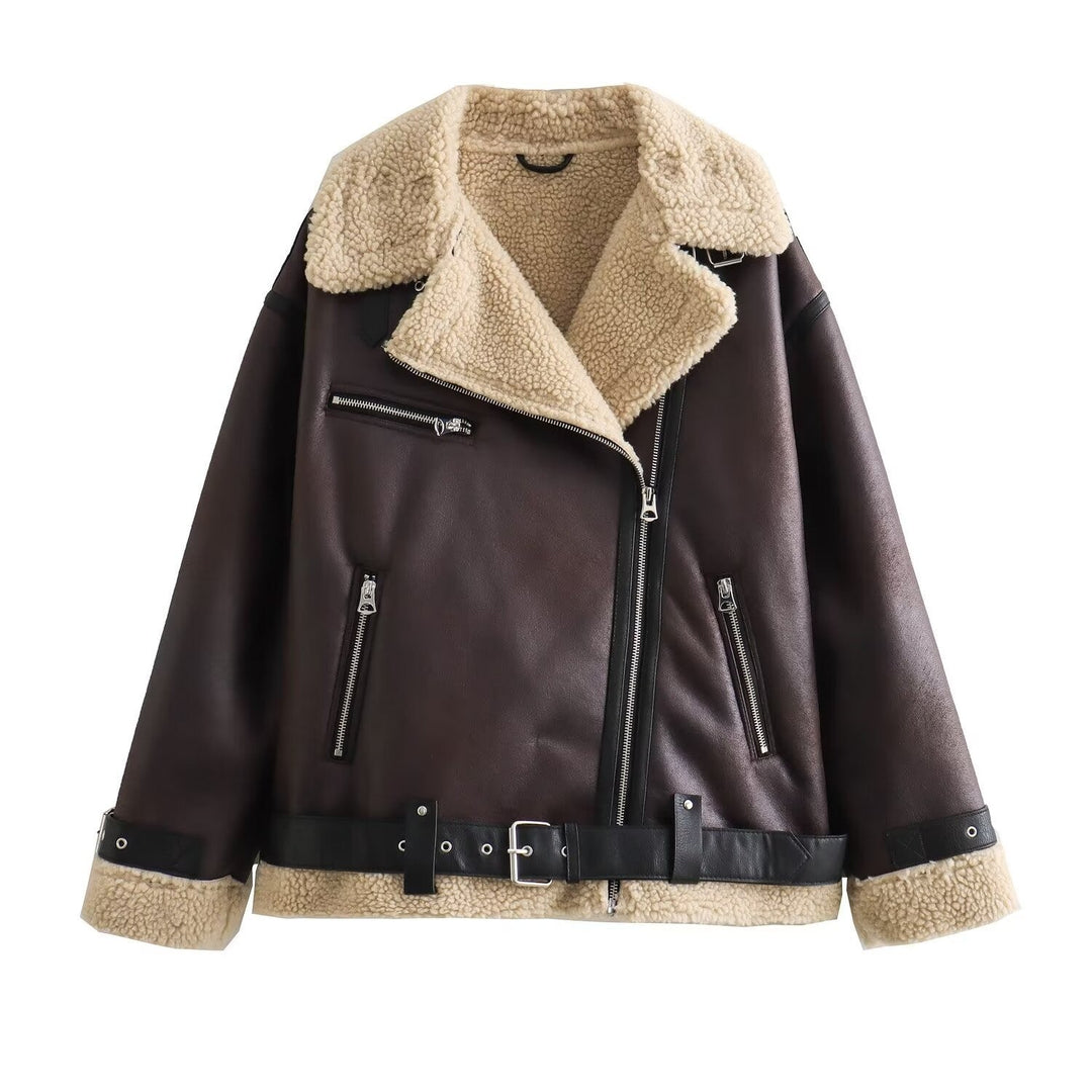 Kathleen | Sophisticated Shearling-Lined Belted Leather Jacket
