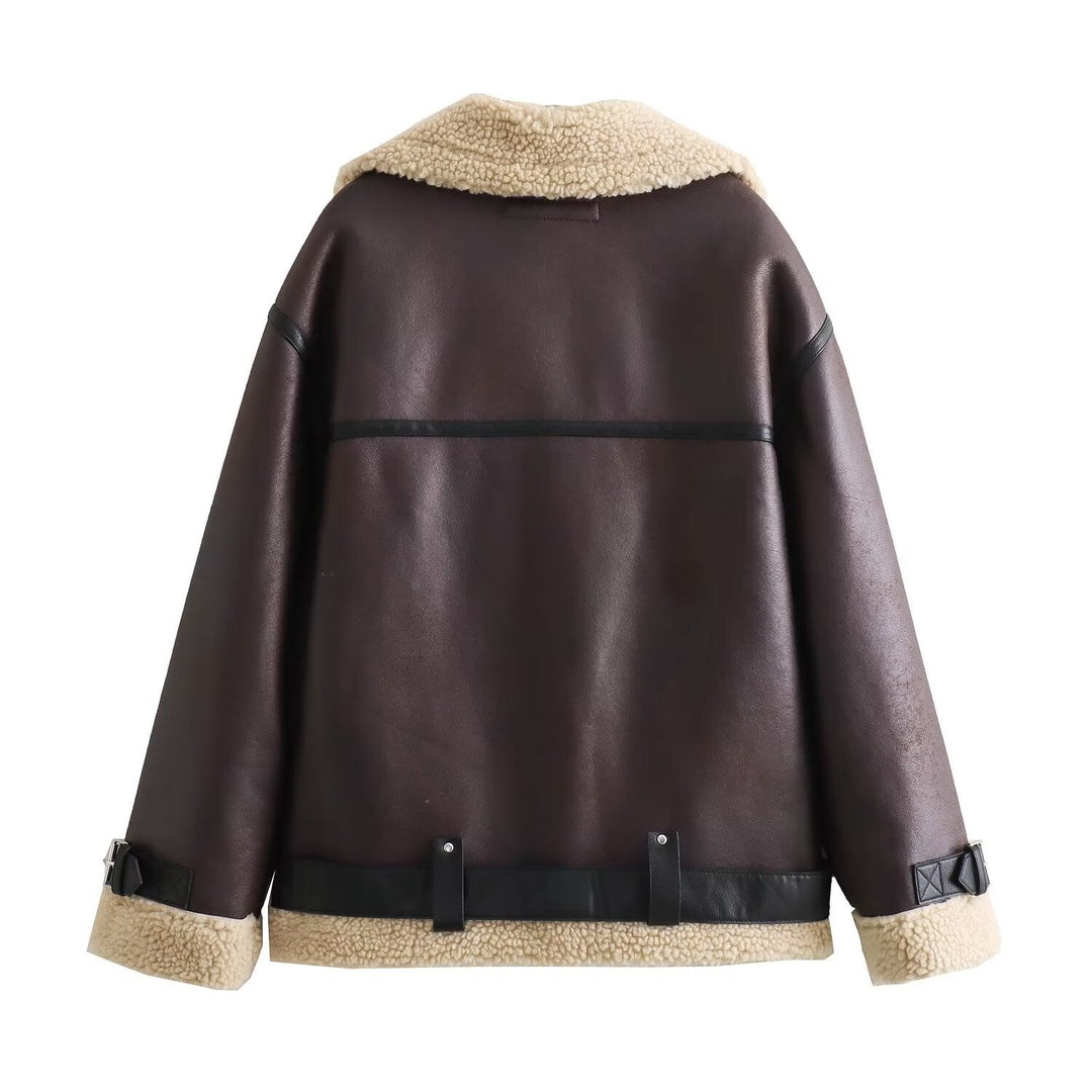 Kathleen | Sophisticated Shearling-Lined Belted Leather Jacket