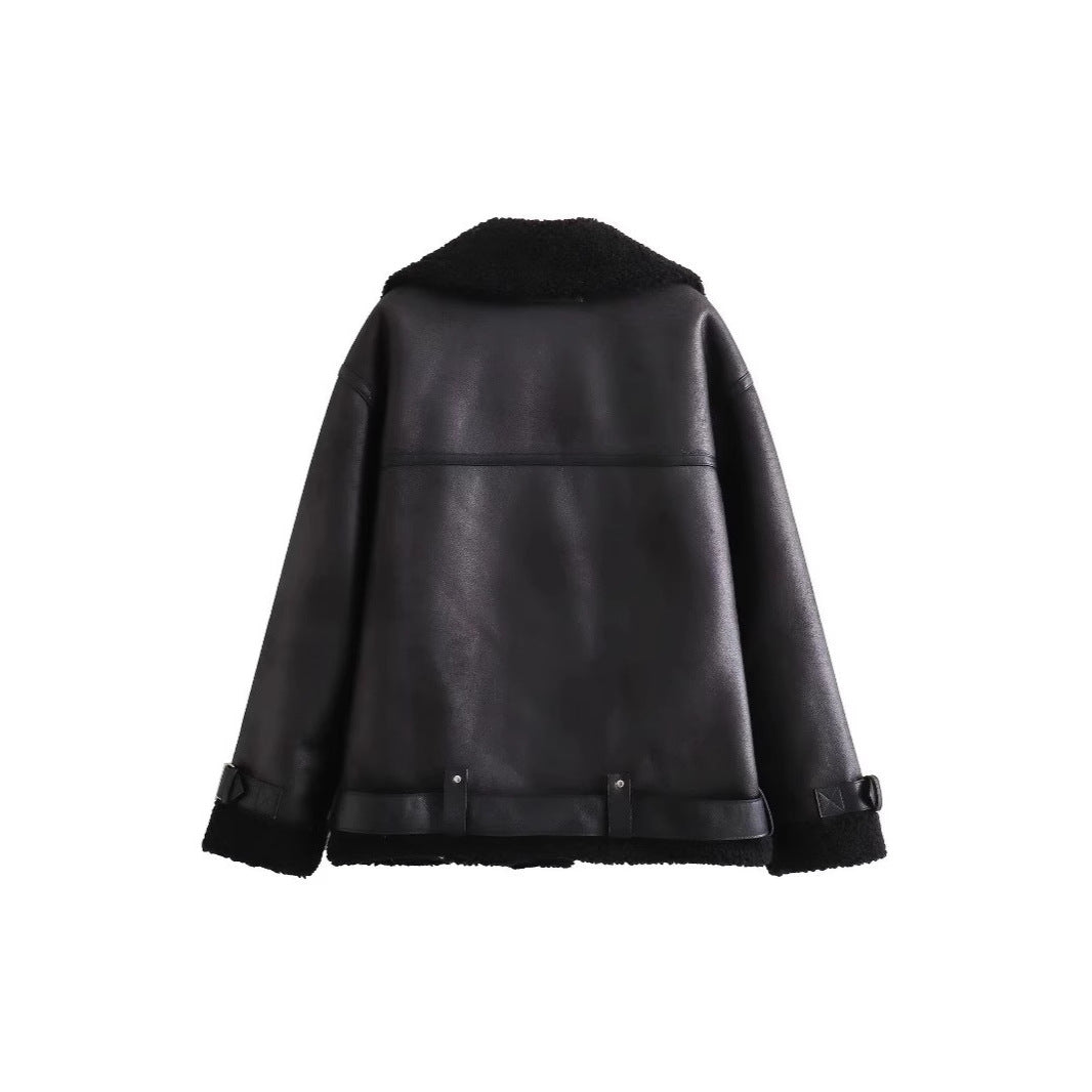 Kathleen | Sophisticated Shearling-Lined Belted Leather Jacket
