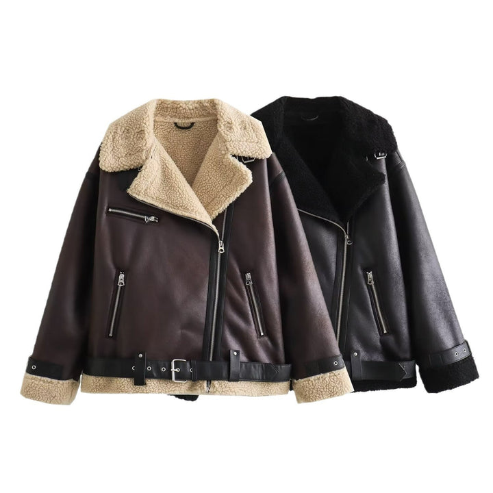 Kathleen | Sophisticated Shearling-Lined Belted Leather Jacket