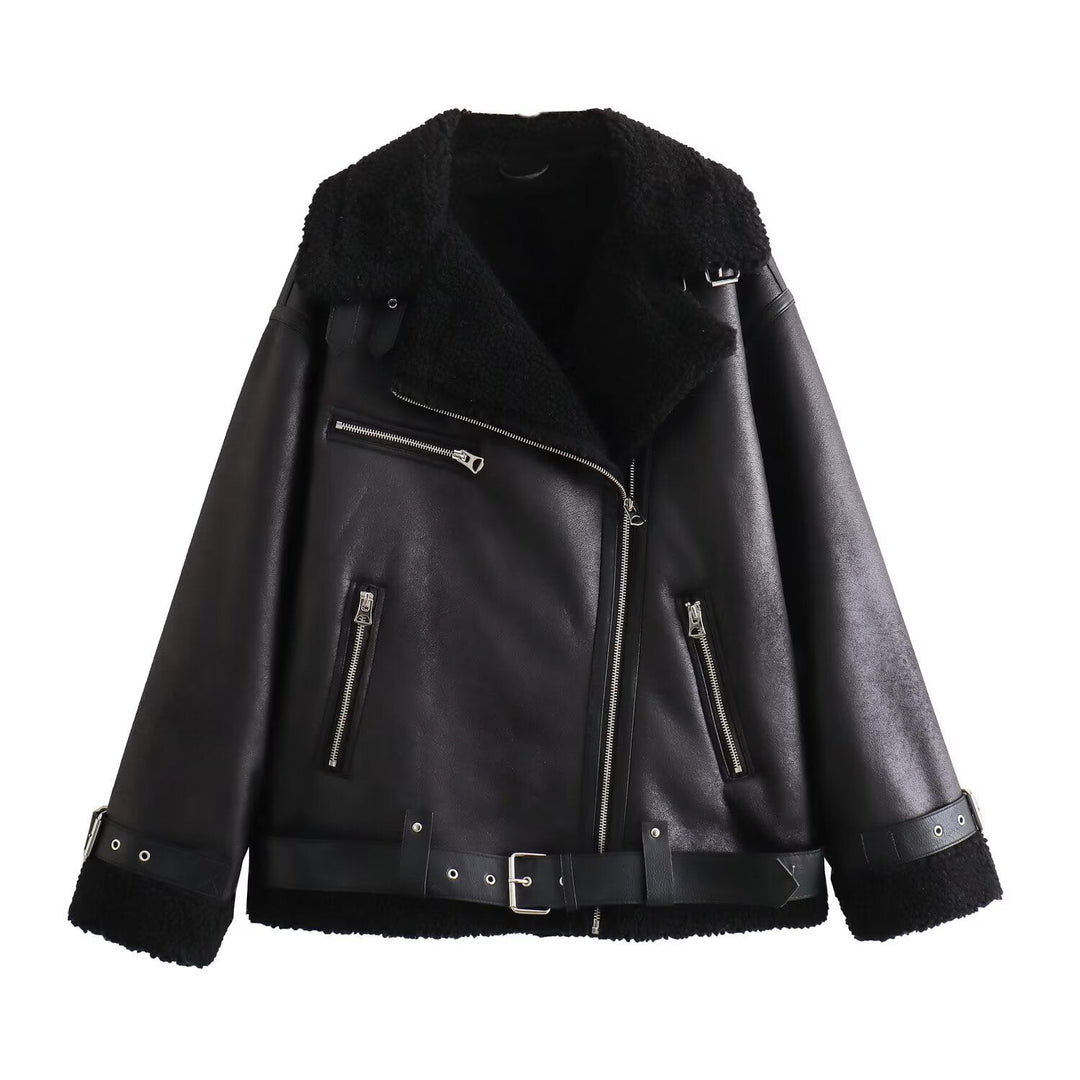 Kathleen | Sophisticated Shearling-Lined Belted Leather Jacket