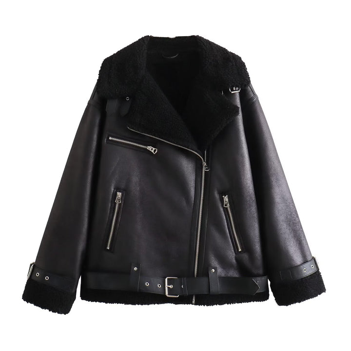 Kathleen | Sophisticated Shearling-Lined Belted Leather Jacket