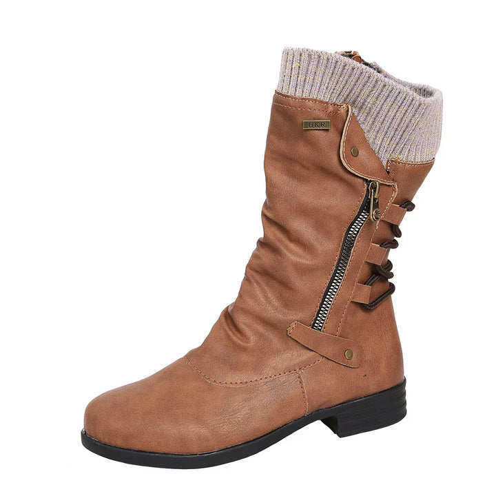 Kathryn | Elegant Lace-Up Side-Zip Knit Cuff Winter Boots Women
