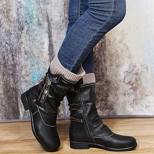 Kathryn | Elegant Lace-Up Side-Zip Knit Cuff Winter Boots Women