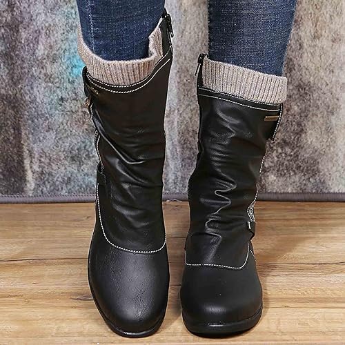 Kathryn | Elegant Lace-Up Side-Zip Knit Cuff Winter Boots Women