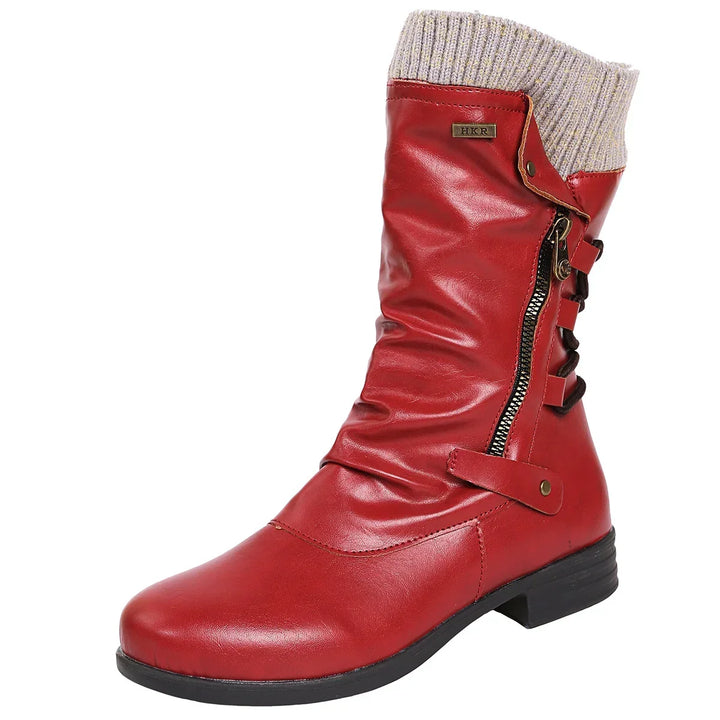 Kathryn | Elegant Lace-Up Side-Zip Knit Cuff Winter Boots Women