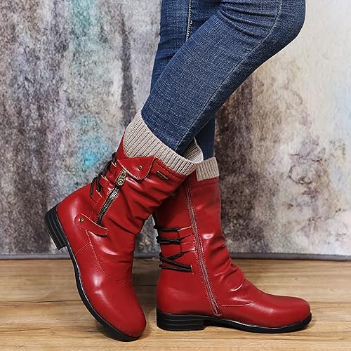 Kathryn | Elegant Lace-Up Side-Zip Knit Cuff Winter Boots Women