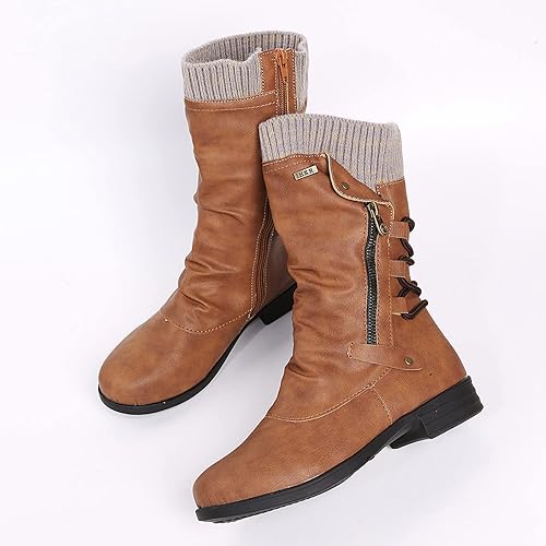 Kathryn | Elegant Lace-Up Side-Zip Knit Cuff Winter Boots Women