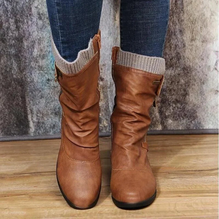 Kathryn | Elegant Lace-Up Side-Zip Knit Cuff Winter Boots Women