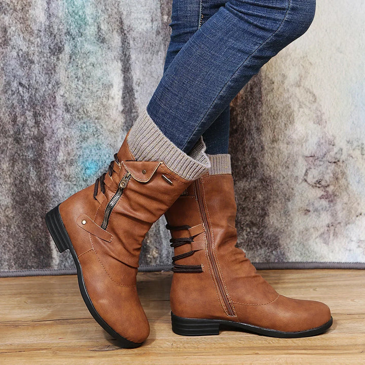 Kathryn | Elegant Lace-Up Side-Zip Knit Cuff Winter Boots Women