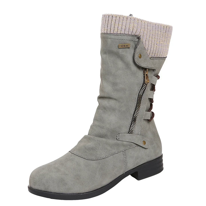 Kathryn | Elegant Lace-Up Side-Zip Knit Cuff Winter Boots Women