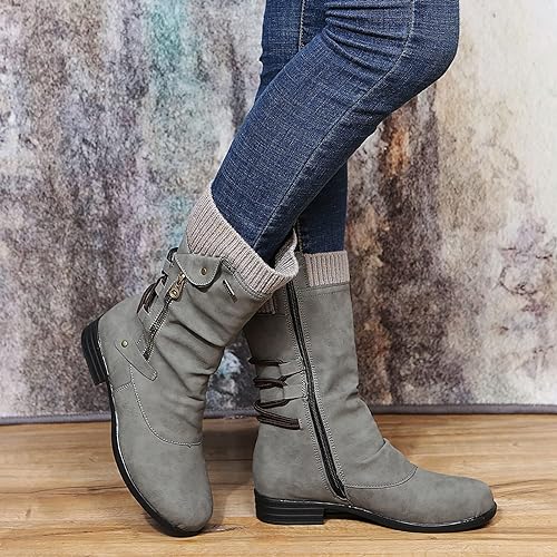 Kathryn | Elegant Lace-Up Side-Zip Knit Cuff Winter Boots Women