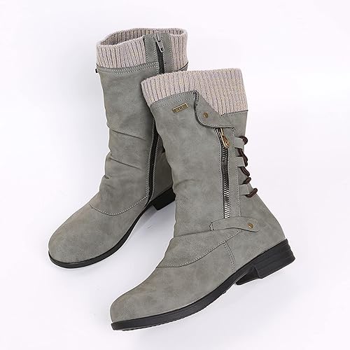 Kathryn | Elegant Lace-Up Side-Zip Knit Cuff Winter Boots Women