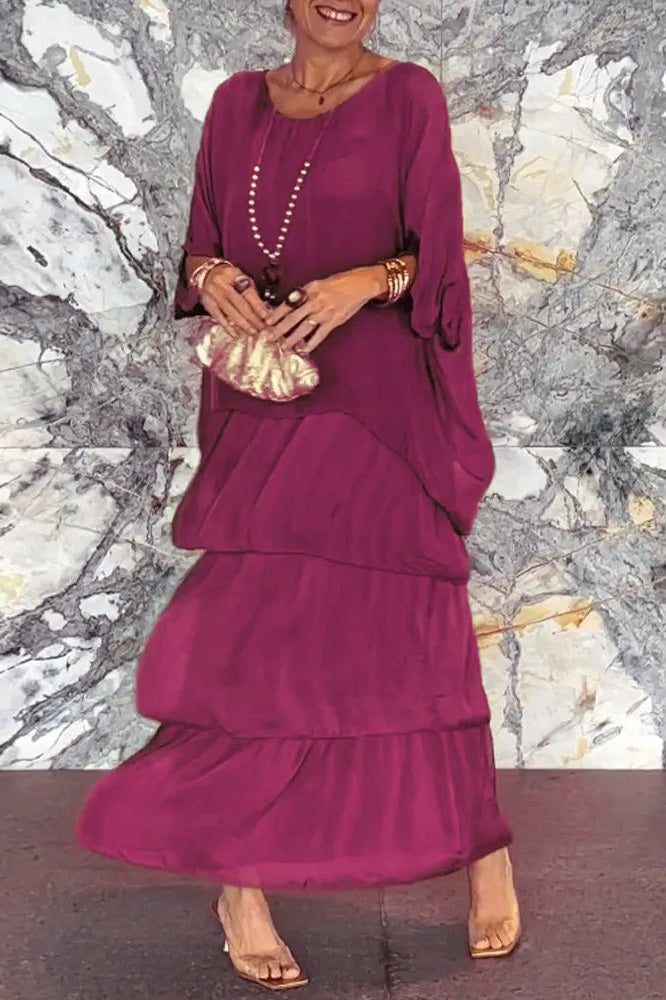 Kathryn | Relaxed Tiered Christmas Dress with Batwing Sleeves