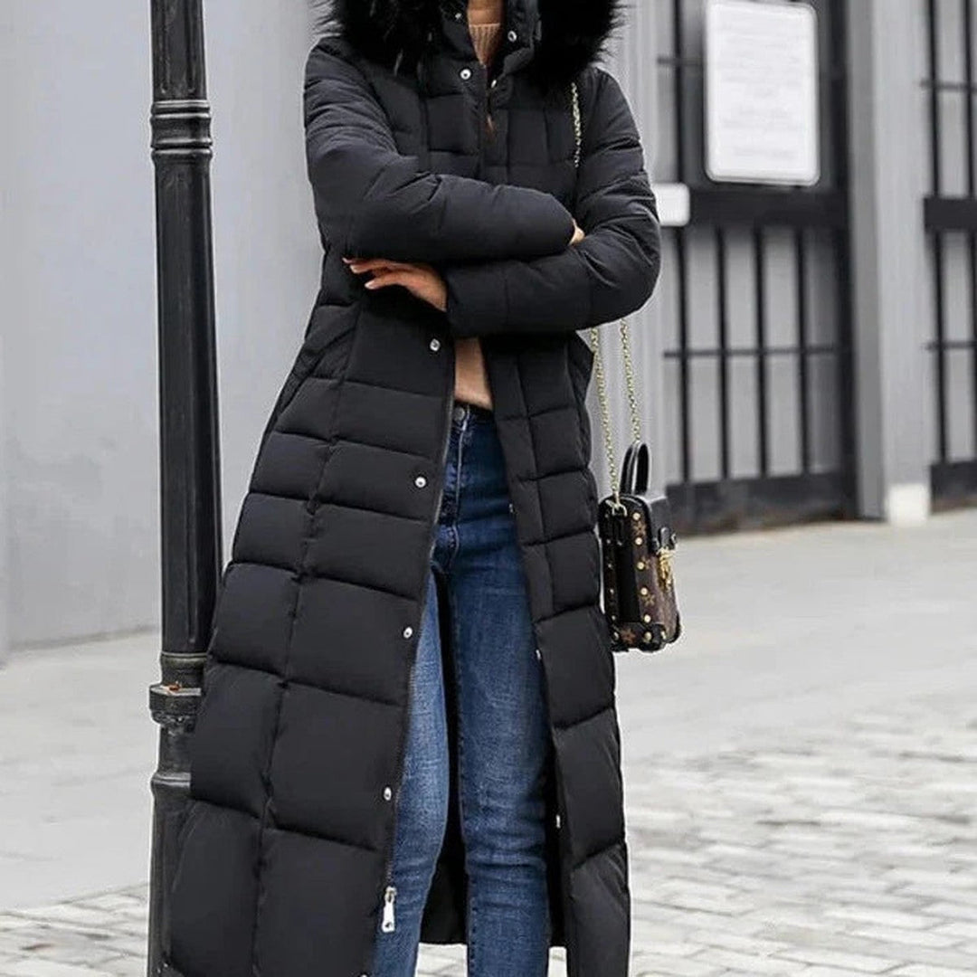 Kayla | Refined Long Quilted Puffer Jacket with Faux Fur Hood