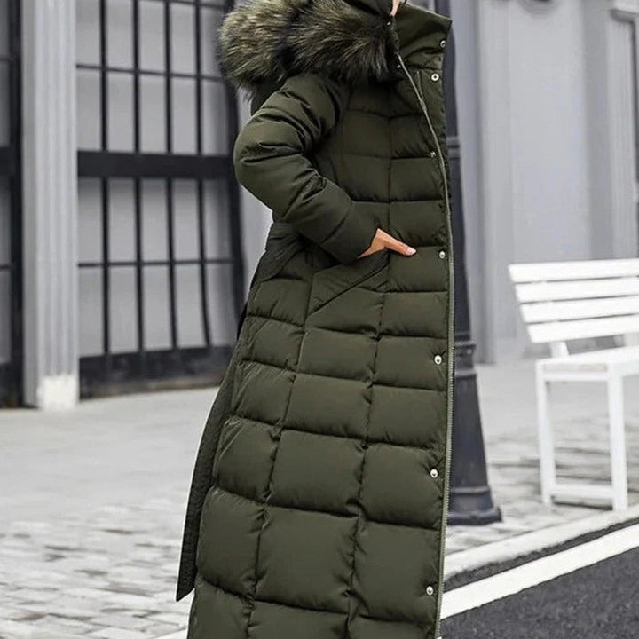 Kayla | Refined Long Quilted Puffer Jacket with Faux Fur Hood