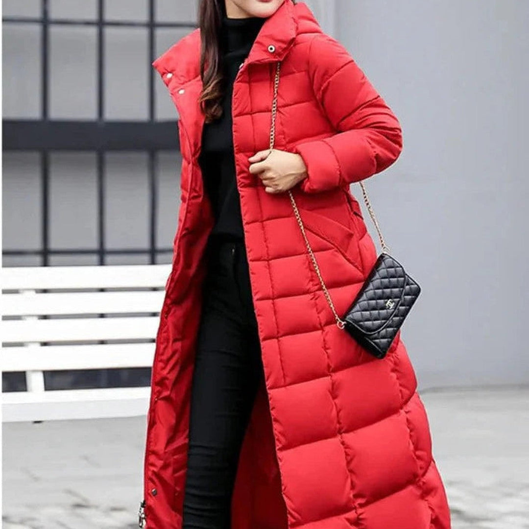Kayla | Refined Long Quilted Puffer Jacket with Faux Fur Hood