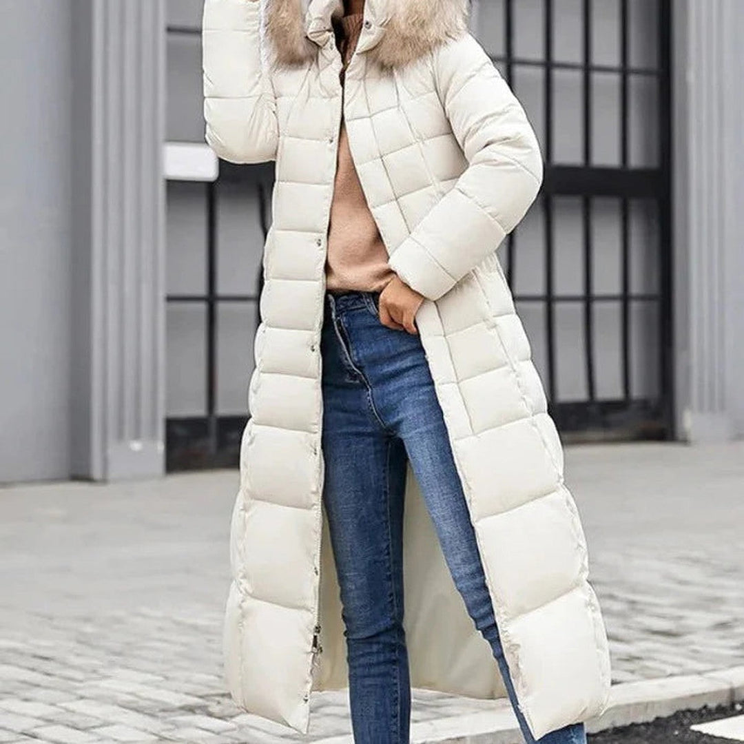 Kayla | Refined Long Quilted Puffer Jacket with Faux Fur Hood