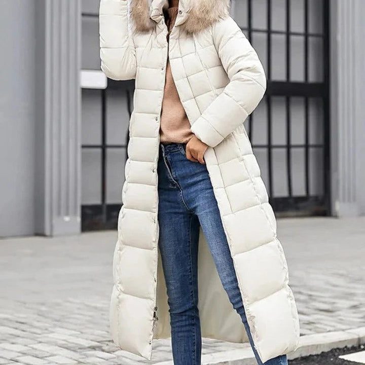 Kayla | Refined Long Quilted Puffer Jacket with Faux Fur Hood