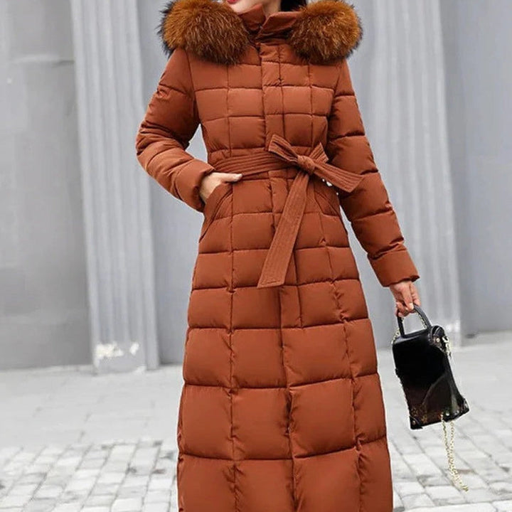 Kayla | Refined Long Quilted Puffer Jacket with Faux Fur Hood