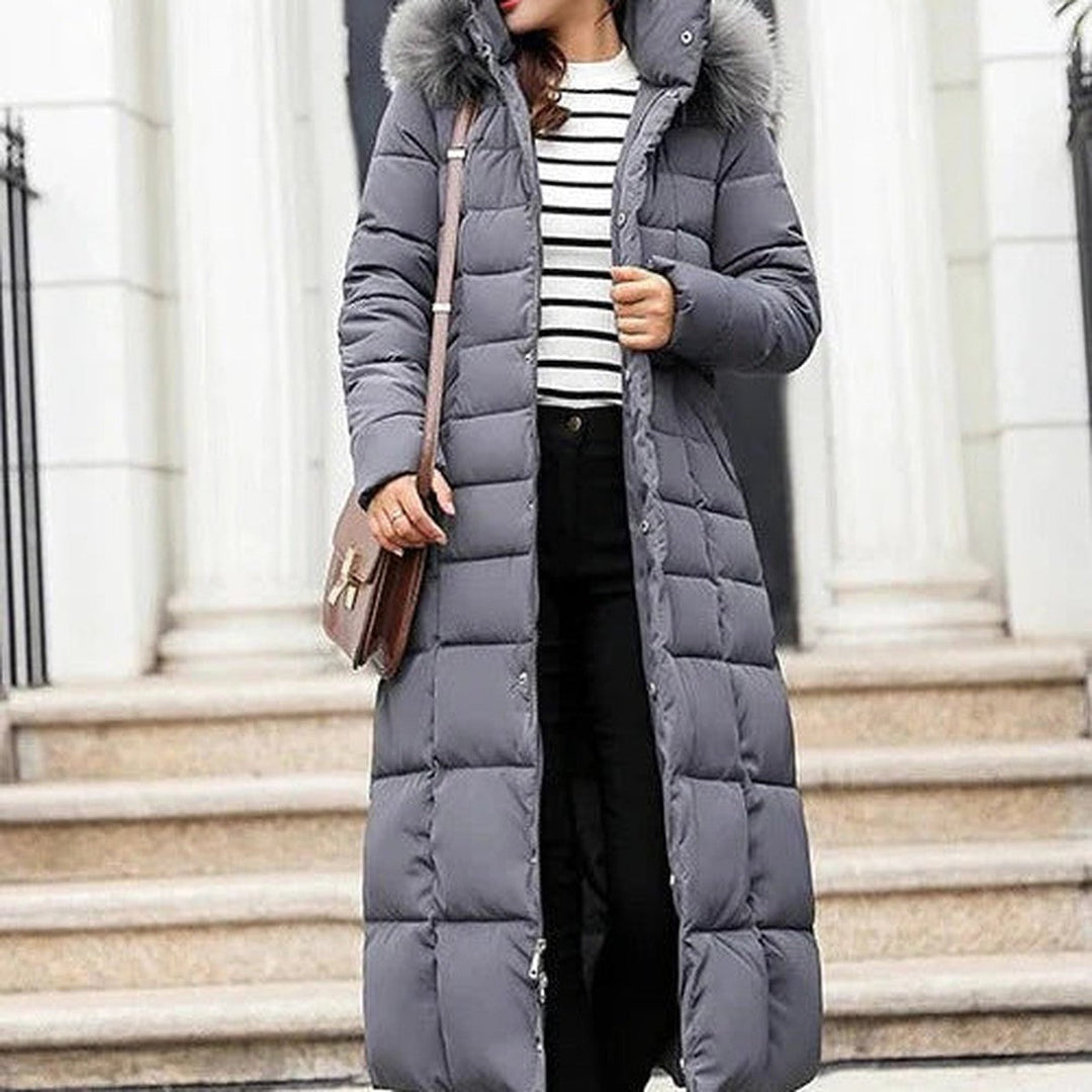 Kayla | Refined Long Quilted Puffer Jacket with Faux Fur Hood