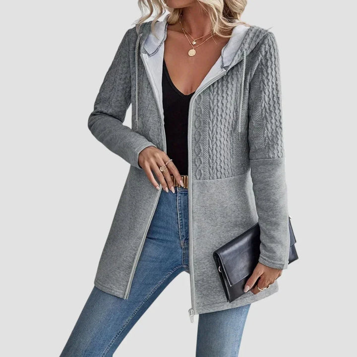 Kayla | Sophisticated Longline Cable-Knit Zip-Up Hoodie