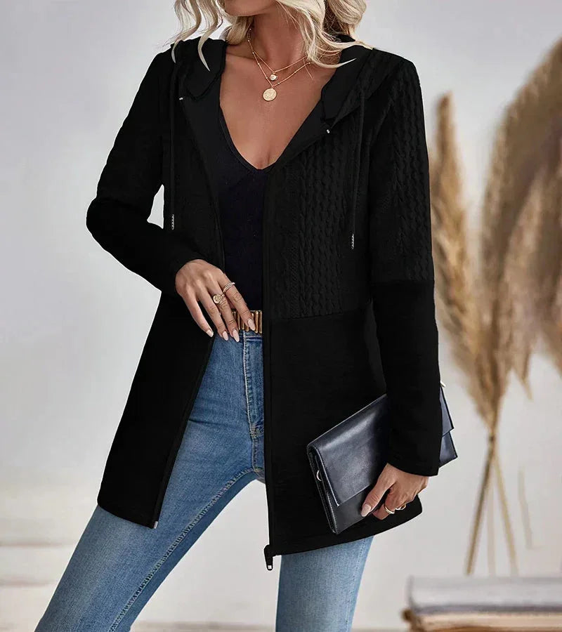 Kayla | Sophisticated Longline Cable-Knit Zip-Up Hoodie