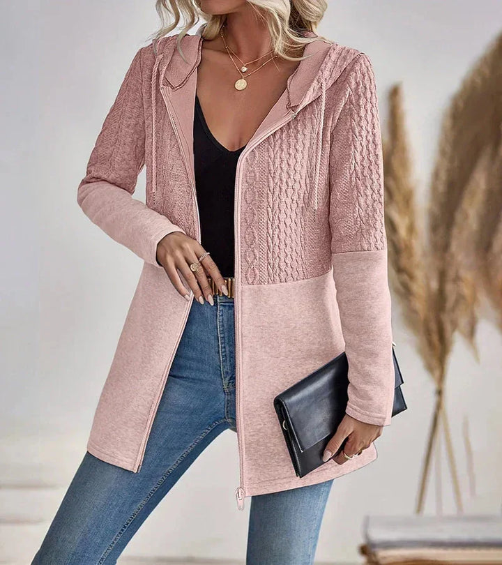 Kayla | Sophisticated Longline Cable-Knit Zip-Up Hoodie