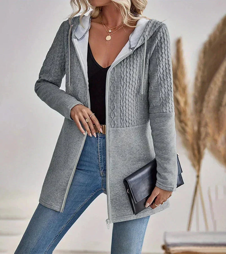 Kayla | Sophisticated Longline Cable-Knit Zip-Up Hoodie