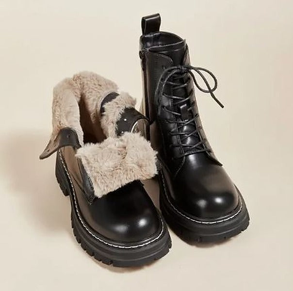 Kelly | Refined Lace-Up Combat Boots with Faux Fur Cuff