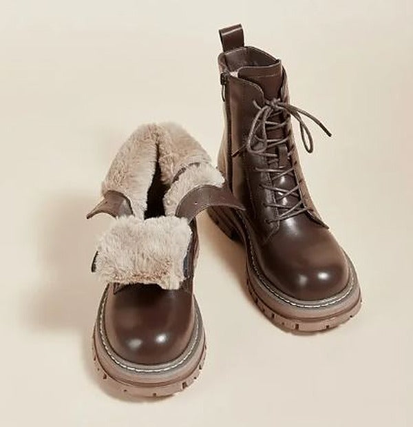 Kelly | Refined Lace-Up Combat Boots with Faux Fur Cuff