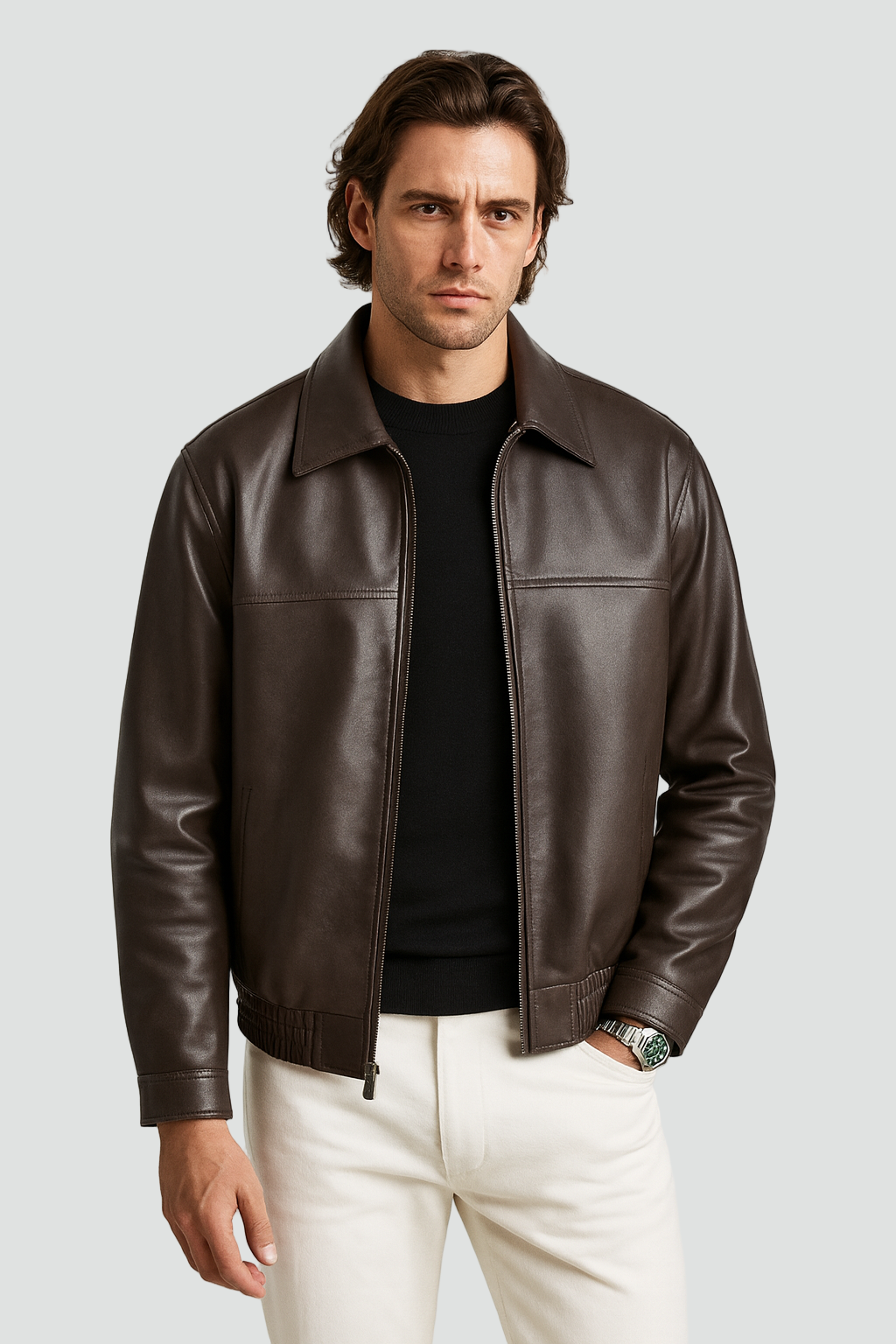 Kenneth | Effortless Smooth Leather Bomber Jacket with Relaxed Fit