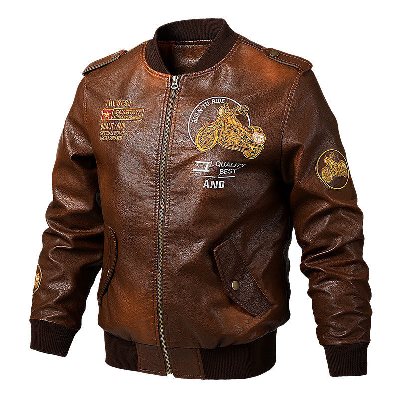 Kenneth | Embroidered Aviator Bomber Leather Jacket