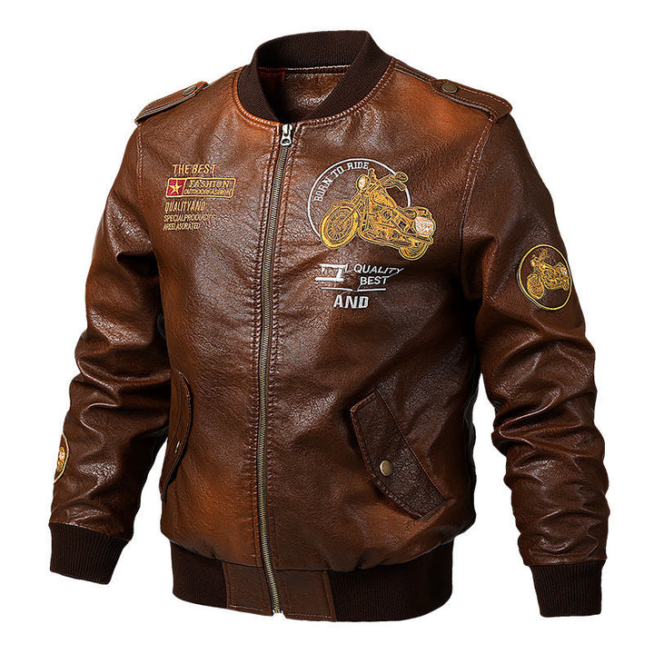 Kenneth | Embroidered Aviator Bomber Leather Jacket