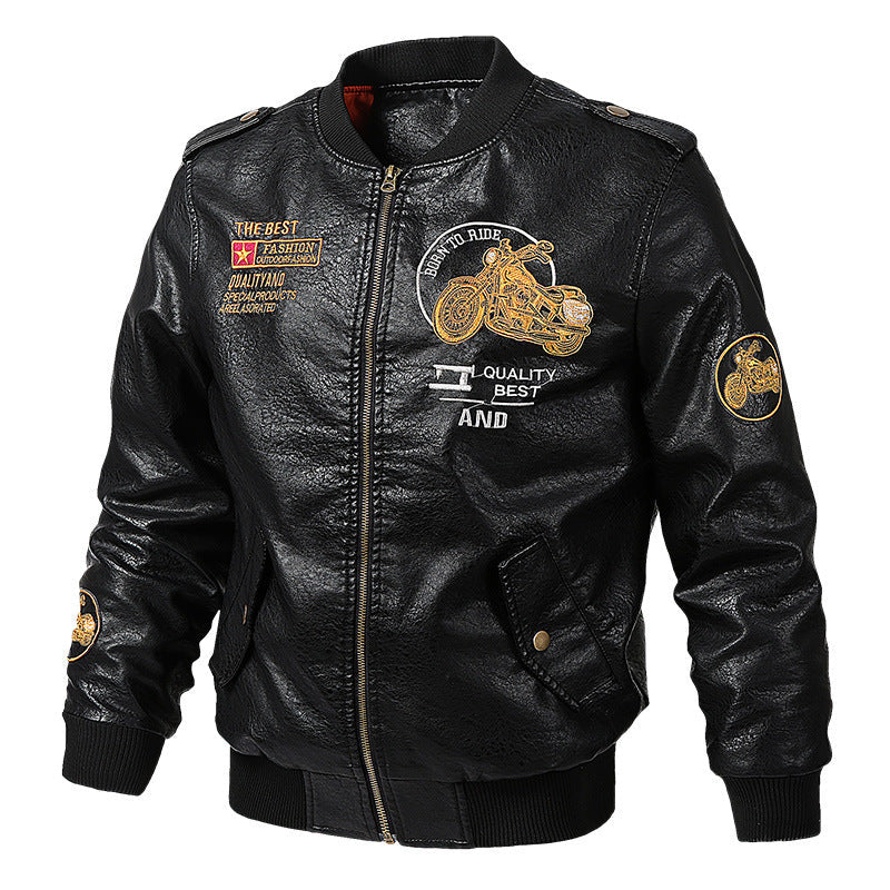 Kenneth | Embroidered Aviator Bomber Leather Jacket