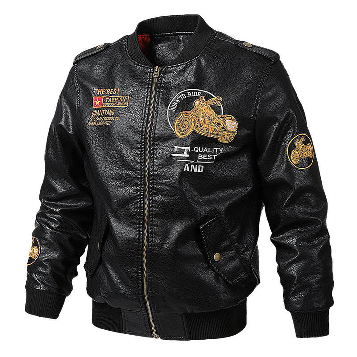 Kenneth | Embroidered Aviator Bomber Leather Jacket