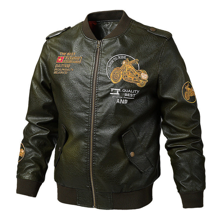 Kenneth | Embroidered Aviator Bomber Leather Jacket