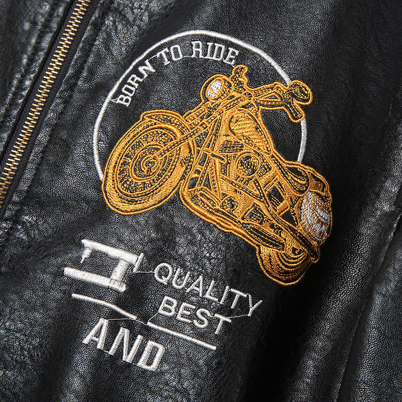 Kenneth | Embroidered Aviator Bomber Leather Jacket