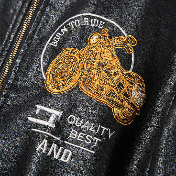 Kenneth | Embroidered Aviator Bomber Leather Jacket