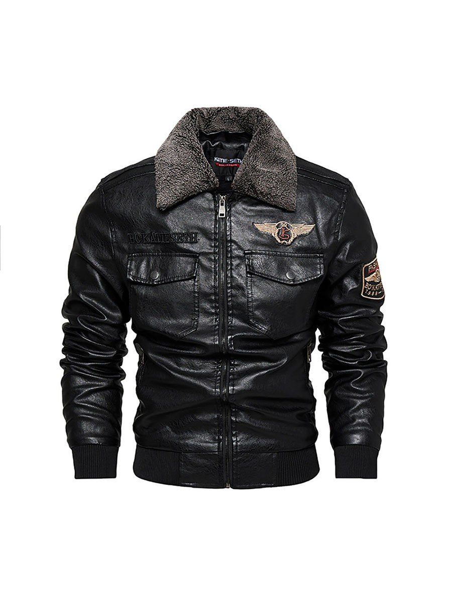 Kevin | Plush Collar Aviator Bomber Leather Jacket