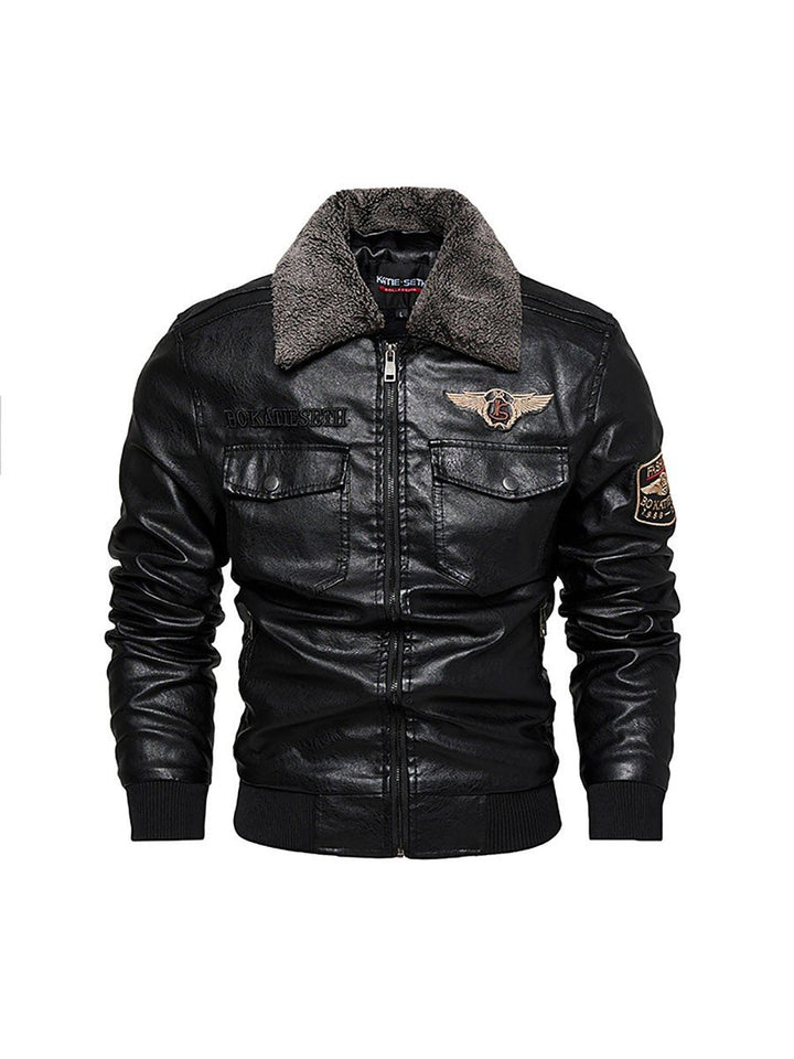 Kevin | Plush Collar Aviator Bomber Leather Jacket