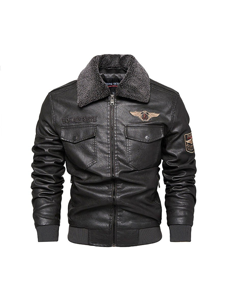 Kevin | Plush Collar Aviator Bomber Leather Jacket