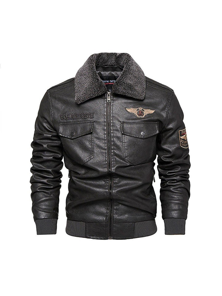 Kevin | Plush Collar Aviator Bomber Leather Jacket