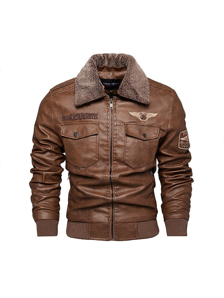 Kevin | Plush Collar Aviator Bomber Leather Jacket