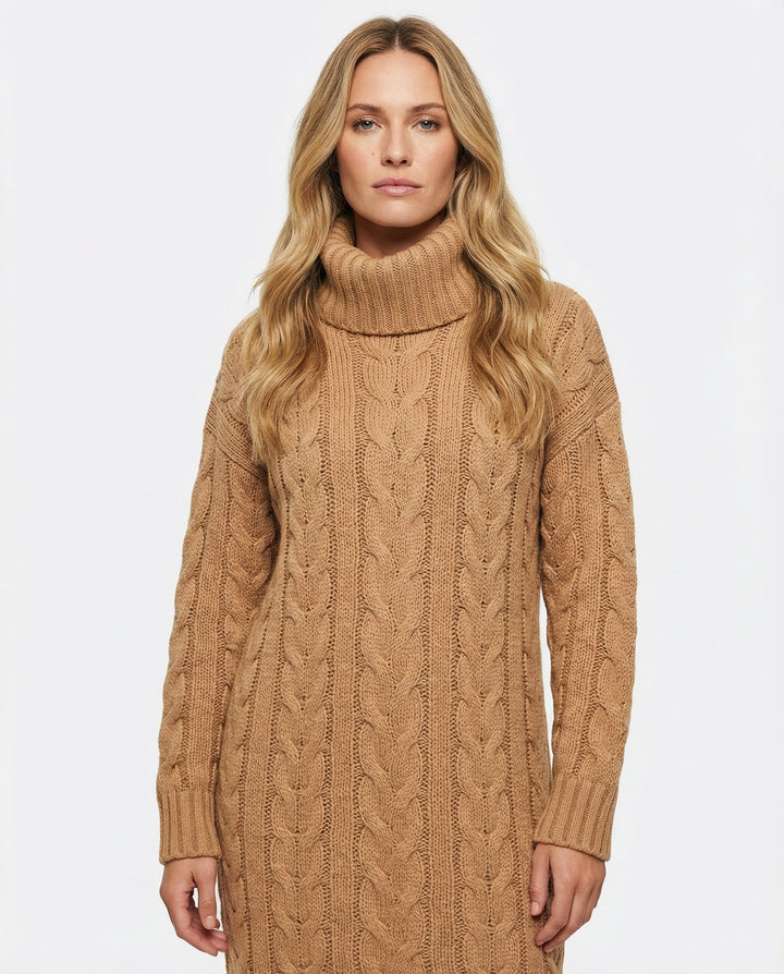Kimberly | Chic Cable Knit Turtleneck Winter Sweater Dress