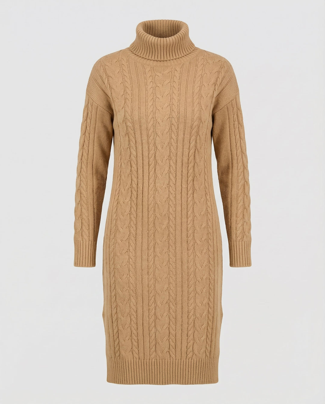 Kimberly | Chic Cable Knit Turtleneck Winter Sweater Dress