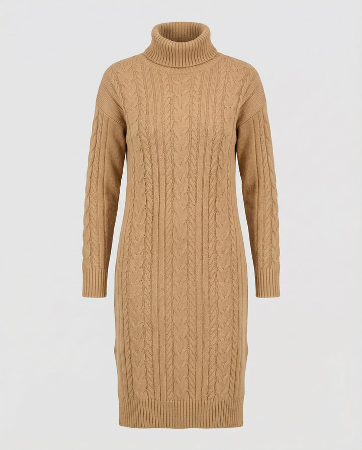 Kimberly | Chic Cable Knit Turtleneck Winter Sweater Dress