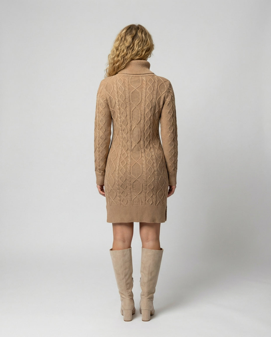 Kimberly | Chic Cable Knit Turtleneck Winter Sweater Dress