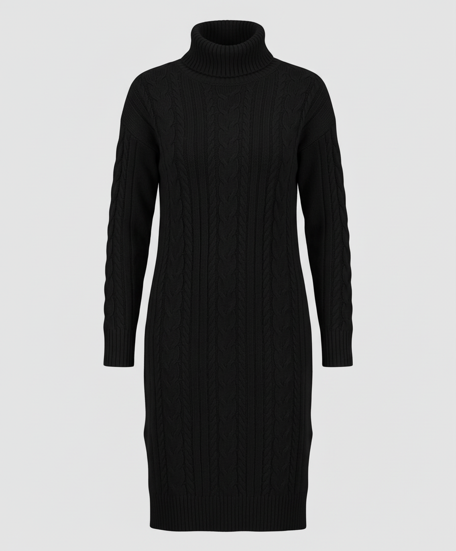 Kimberly | Chic Cable Knit Turtleneck Winter Sweater Dress
