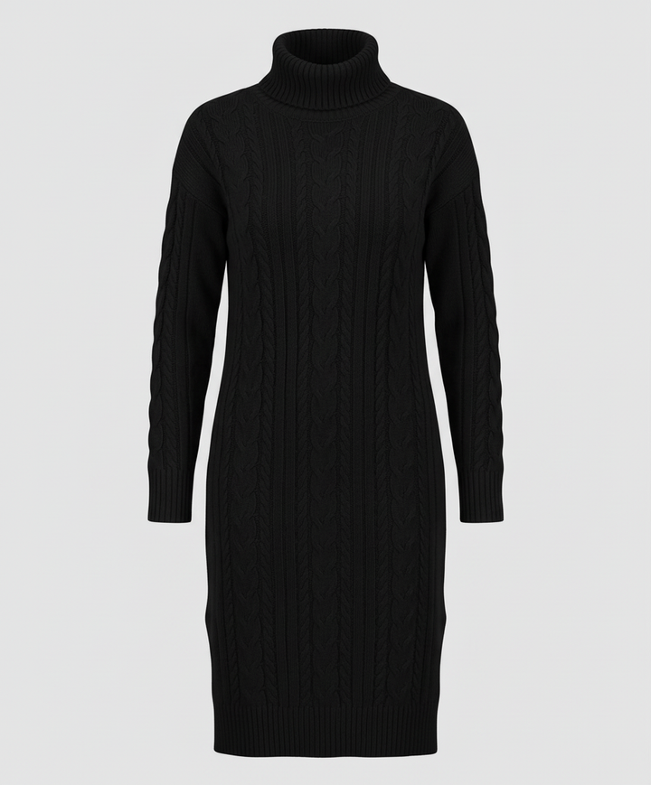 Kimberly | Chic Cable Knit Turtleneck Winter Sweater Dress